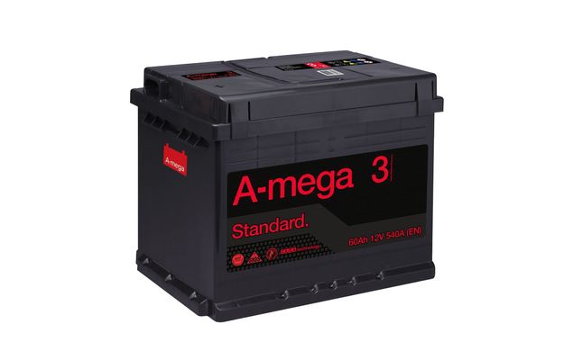 На фото: Аккумулятор A-mega Standard 6СТ-60Ah Аз 540А (0) (L2)