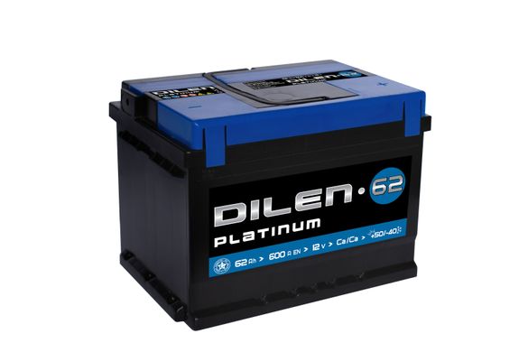 На фото: Акумулятор DILEN Platinum 6СТ- 62Ah Аз 600A (0) (L2)