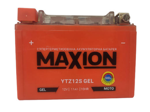 На фото: Мото аккумулятор MAXION YTZ12S Gel