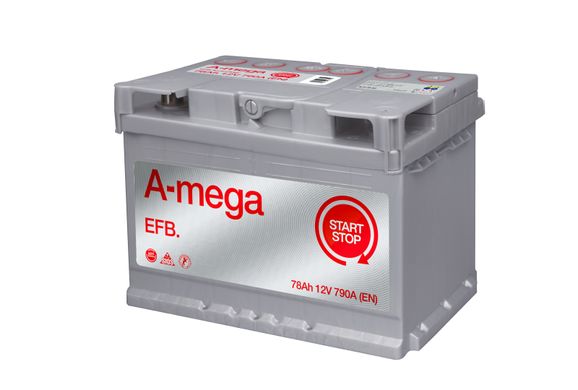 На фото: Аккумулятор A-mega EFB 6СТ-78Ah Аз 790А (0) (L3)