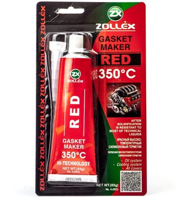 На фото: Герметик прокладка Zollex Red Gasket Maker +350°C красный 85г