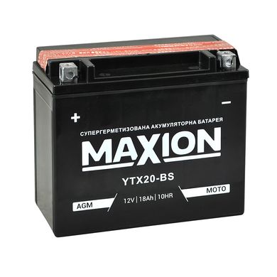 На фото: Мото акумулятор MAXION YTX 20L-BS