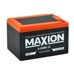 На фото: Мото аккумулятор MAXION 6-DZM-12