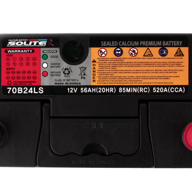 Аккумулятор SOLITE R ASIA 6СТ-56Ah Аз 520А  (B24+B0) 70B24LS