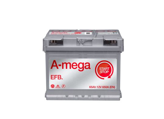 На фото: Аккумулятор A-mega EFB 6СТ-65Ah Аз 650А (0) (L2)