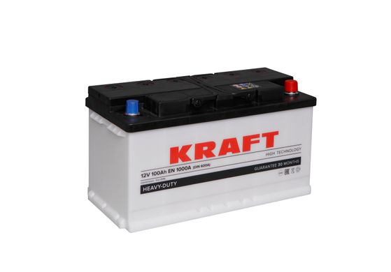 На фото: Аккумулятор KRAFT 6СТ-100Ah Аз 1000А (0) (L5)
