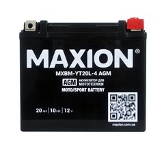 На фото: Мото акумулятор MAXION AGM YT 20L-4